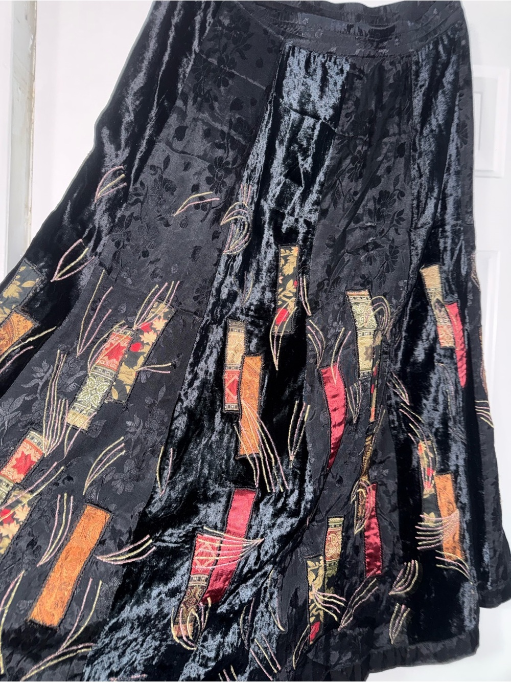 Coldwater Creek Black Velvet Patchwork Maxi Skirt with Accent Panels - Picture 5 of 12